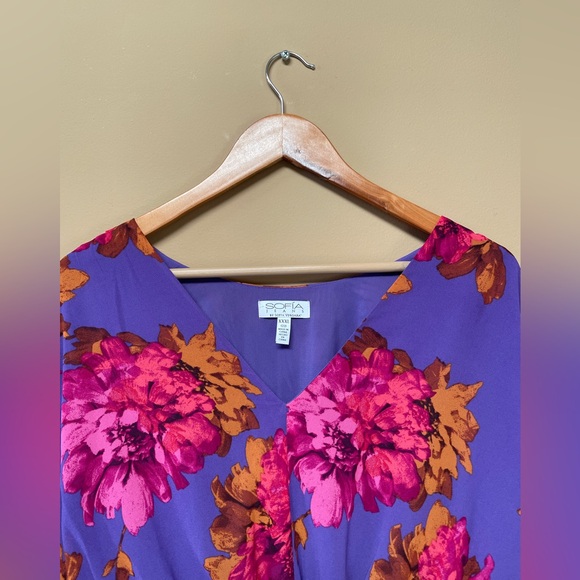 Sofia Jeans Womens Floral Ruched Blouse Top 3XL Accordion Sleeves V Neck NEW NWT - Picture 8 of 11